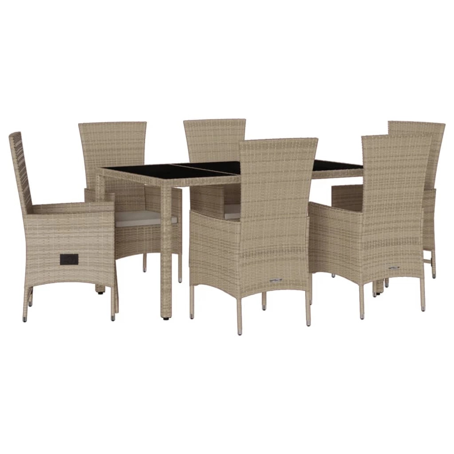 vidaXL 7-Tlg Garten-Essgruppe mit Kissen Beige Poly Rattan 3277578 günstig online kaufen