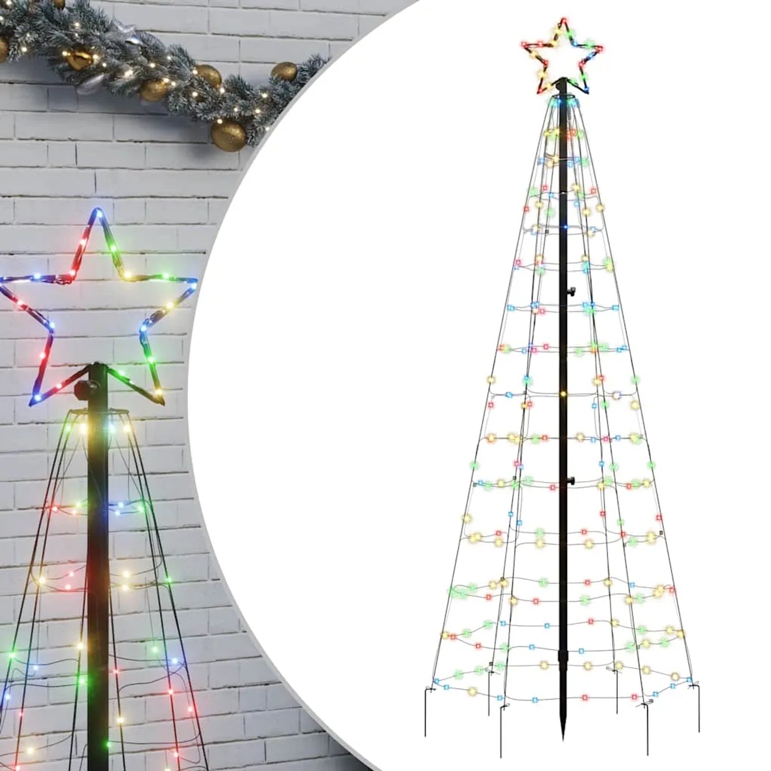vidaXL LED-Weihnachtsbaum mit Erdspießen 220 LEDs Mehrfarbig 180 cm 358102