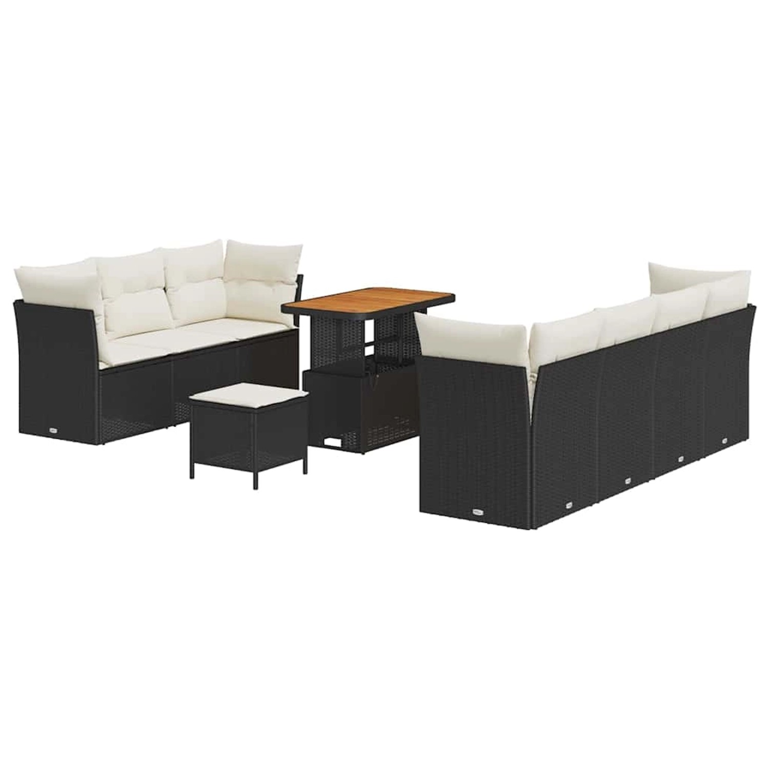 vidaXL 10-Teiliges Garten Sofa Set mit Kissen Schwarz Poly Rattan Akazie 33 günstig online kaufen