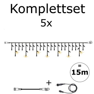 Star Trading SYSTEM 24 KOMPLETT SET 15m LED Lichtervorhang Eisregen Icicle Flash F Dachrinne