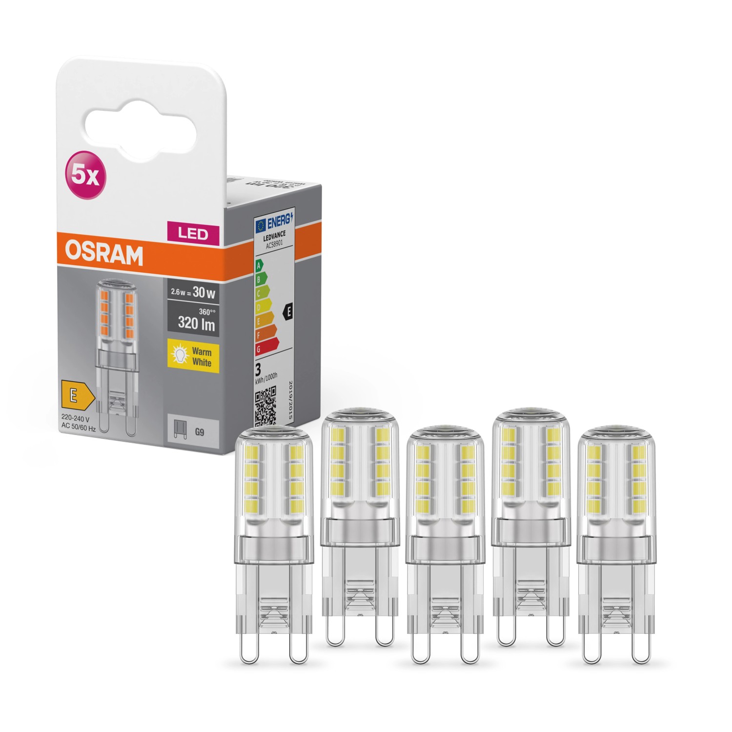 Thumbnail - Osram LED-Leuchtmittel G9 2,6 W Warmweiß 320 lm 5er Set 4,7 x 1,5 cm (H x Ø)