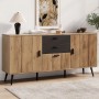 Merax Sideboard 140 cm in Holzoptik mit 3 Türen und 2 schwarzen Schubladen. Moderner Wohnzimmerschrank mit Stauraum.