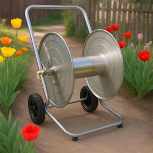 Relaxdays Schlauchwagen Edelstahl Silber XXL Fahrbar Mit Kurbel 94 cm x 61 cm x 60 cm 17,5 kg