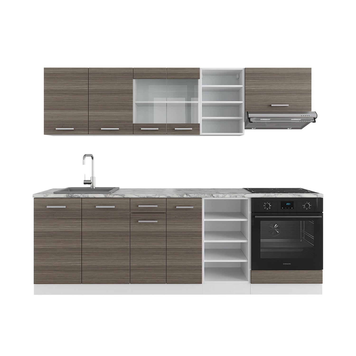 Vicco R-Line Küchenzeile Edelgrau/Weiß 240 cm ohne Arbeitsplatte günstig online kaufen