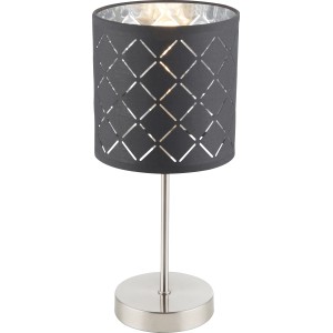 Globo Tischleuchte Kidal in Nickel-Grau-Silber mit Dekorstanzungen im Lampenschirm.