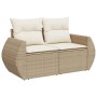 Beige vidaXL Garten-Sofagarnitur aus Rattan mit cremeweißen Kissen für Terrasse und Garten.