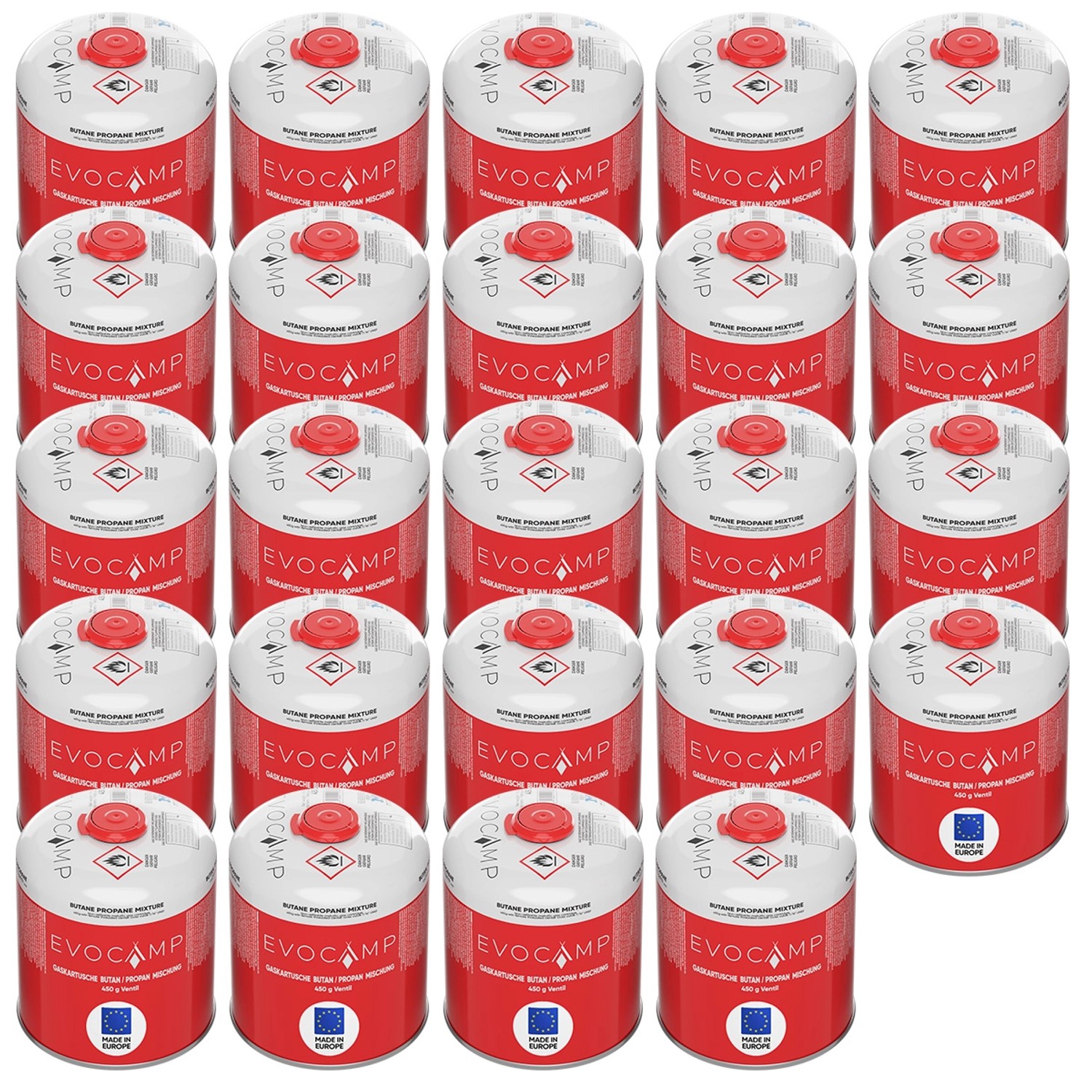 Evocamp Propan Butan 24 Stück Gaskartusche 450g Schraubkartusche Eurogewind günstig online kaufen