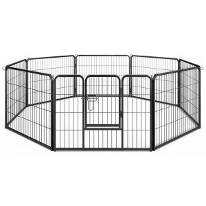 Costway Laufstall 8-Teilig Faltbares Freilaufgehege Schwarz 60 cm Hoch