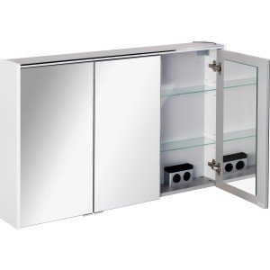 Fackelmann Spiegelschrank Denver, 110 cm, weiß, mit Softclose-Türen und Glasböden.
