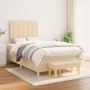Cremefarbenes Boxspringbett (120x200 cm) mit Matratze, Kopfteil und Bank. Stoffbezug.