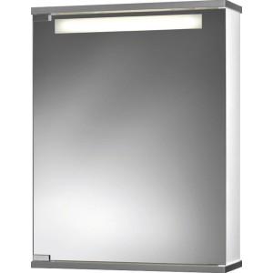 Jokey Spiegelschrank, 50 cm breit, mit Beleuchtung und alufarbener Oberfläche.