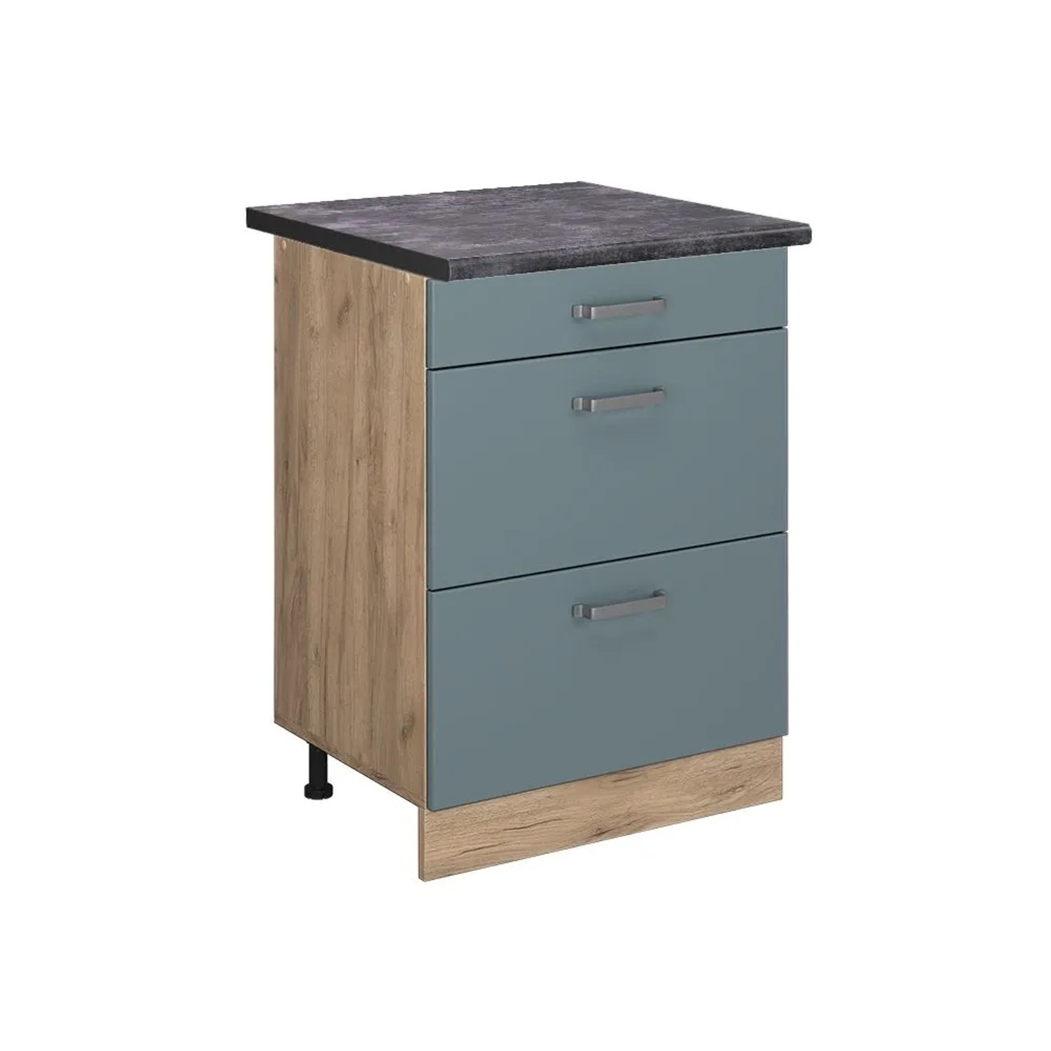 Vicco Küchenunterschrank R-Line Blau-Grau Goldkraft Eiche 60 cm mit Schubladen AP Anthrazit