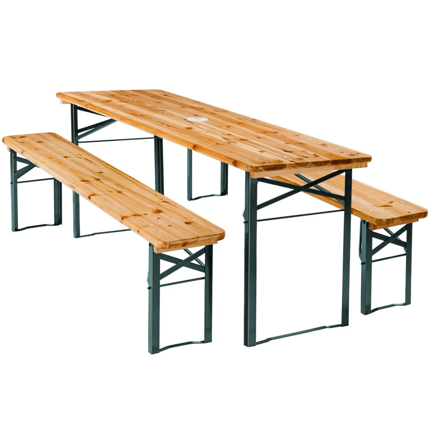 Tectake Bierzeltgarnitur Ludwig 3 Teilig Klappbar Mit Sonnenschirmhalterung Tisch 170 x 46 x 78 cm Bank 170 x 23 x 47...