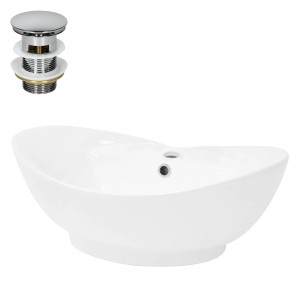 Weißes ML-Design Keramik Waschbecken (59x20,5x39,5 cm) mit Ablaufgarnitur.