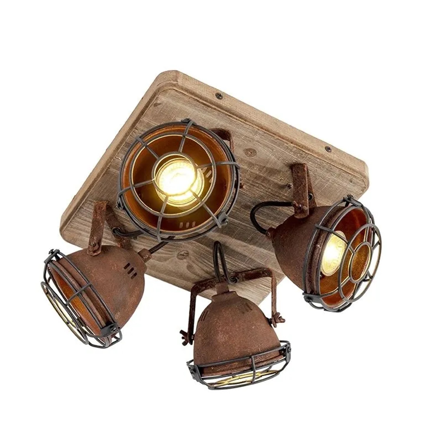QAZQA Industriestrahler rostBraun mit Holz Kippbar 4 Licht Gina