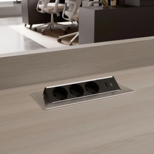 Kalb Voltaris 3er Flipup-Mehrfachsteckdose mit USB A/C für Möbel, versenkbar in Tischplatte.