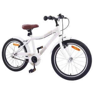 Weißes vidaXL Kinderfahrrad 24 Zoll für 8-12 Jahre mit braunem Sattel und Schutzblechen.
