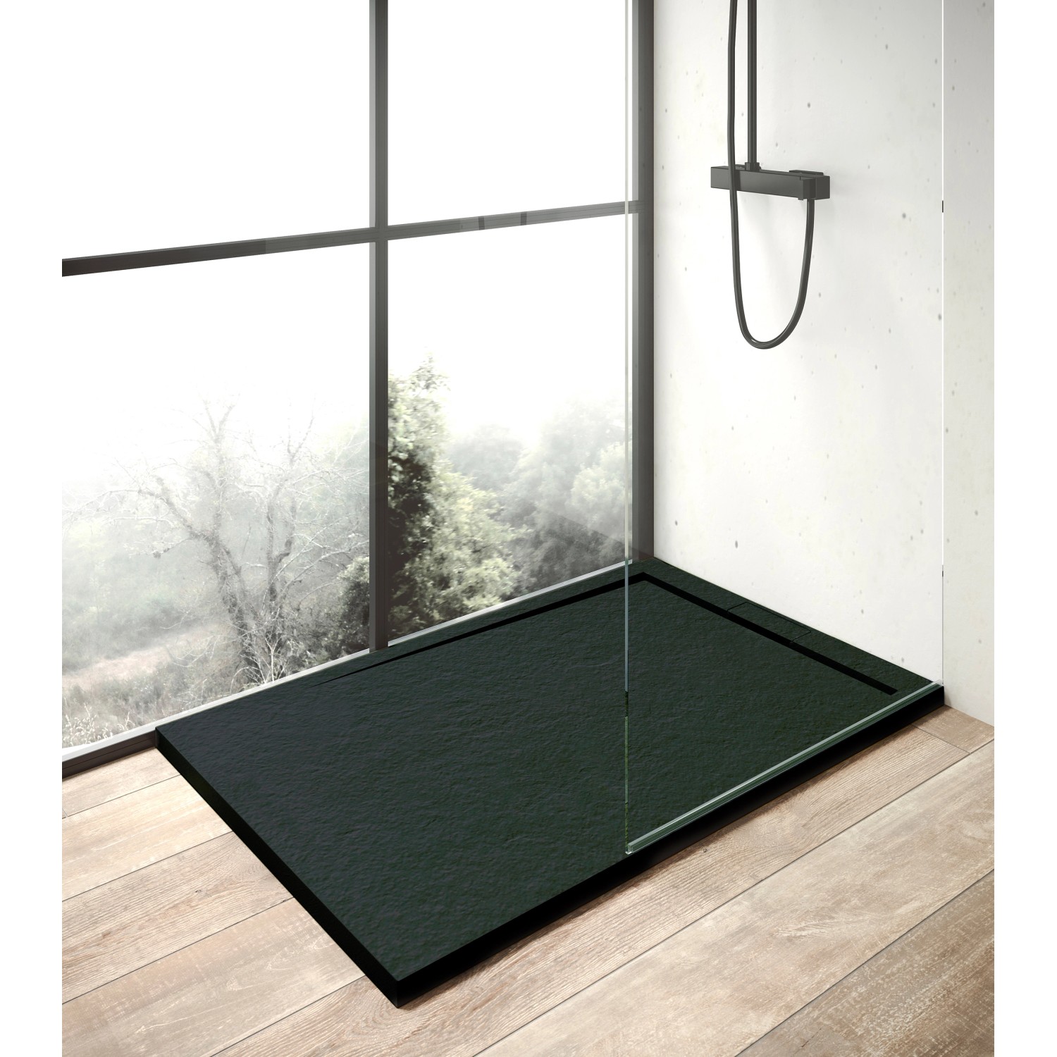 Rechteckige Ottofond Duschwanne Zona, 160x90 cm, Anthrazit, bodeneben montiert.