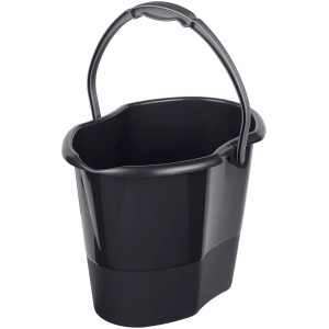 Ovaler, anthrazitfarbener Eimer mit Ausguss, 15 Liter, für Reinigungsarbeiten.