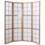 Brauner 4-teiliger Homestyle4u Paravent Shoji mit weißen Reispapierfeldern und Holzgitter, 176x175 cm.