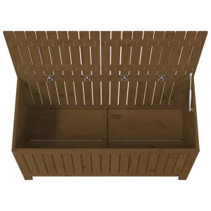 Offene Gartentruhe aus Kiefernholz in Honigbraun, 121x55x64 cm, ideal zur Aufbewahrung im Garten.