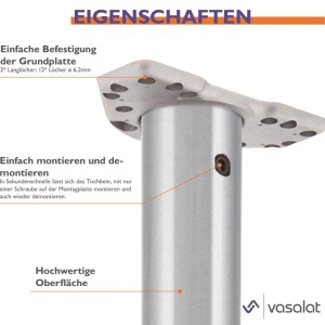 Detailaufnahme: Höhenverstellbares, rundes Tischbein-Set in Edelstahl-Optik mit Montageplatte.