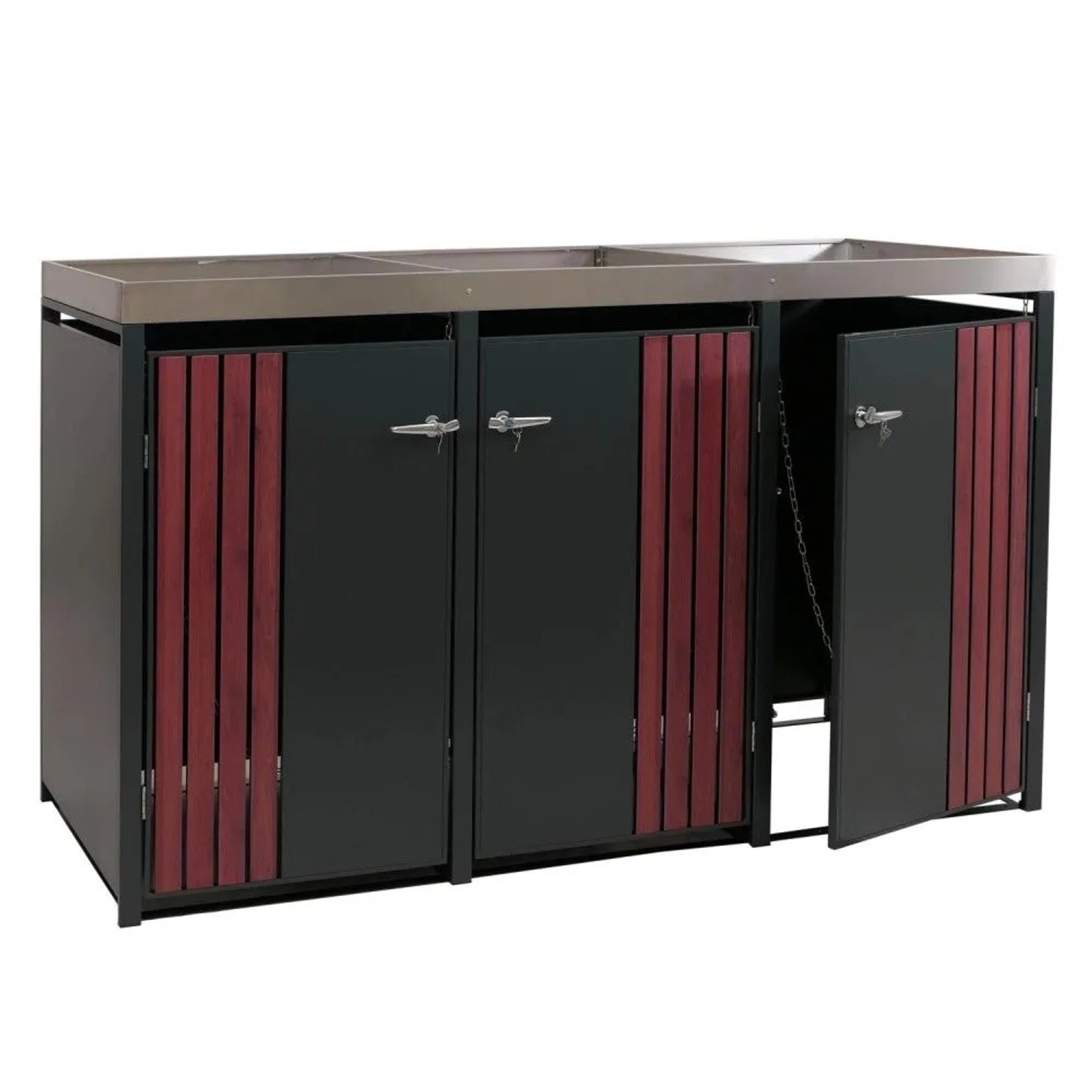 MCW 3er-Mülltonnenverkleidung O67 Anthrazit Holzoptik Dunkel 125x196x84cm