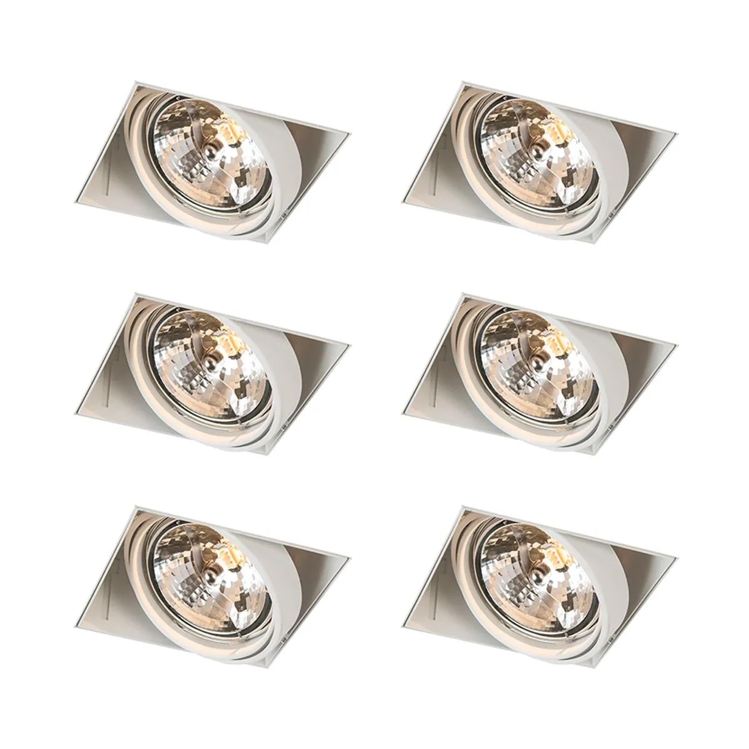 QAZQA Set mit 6 Einbaustrahlern Weiß AR111 Schwenk  und Neigbar Trimless Oneon
