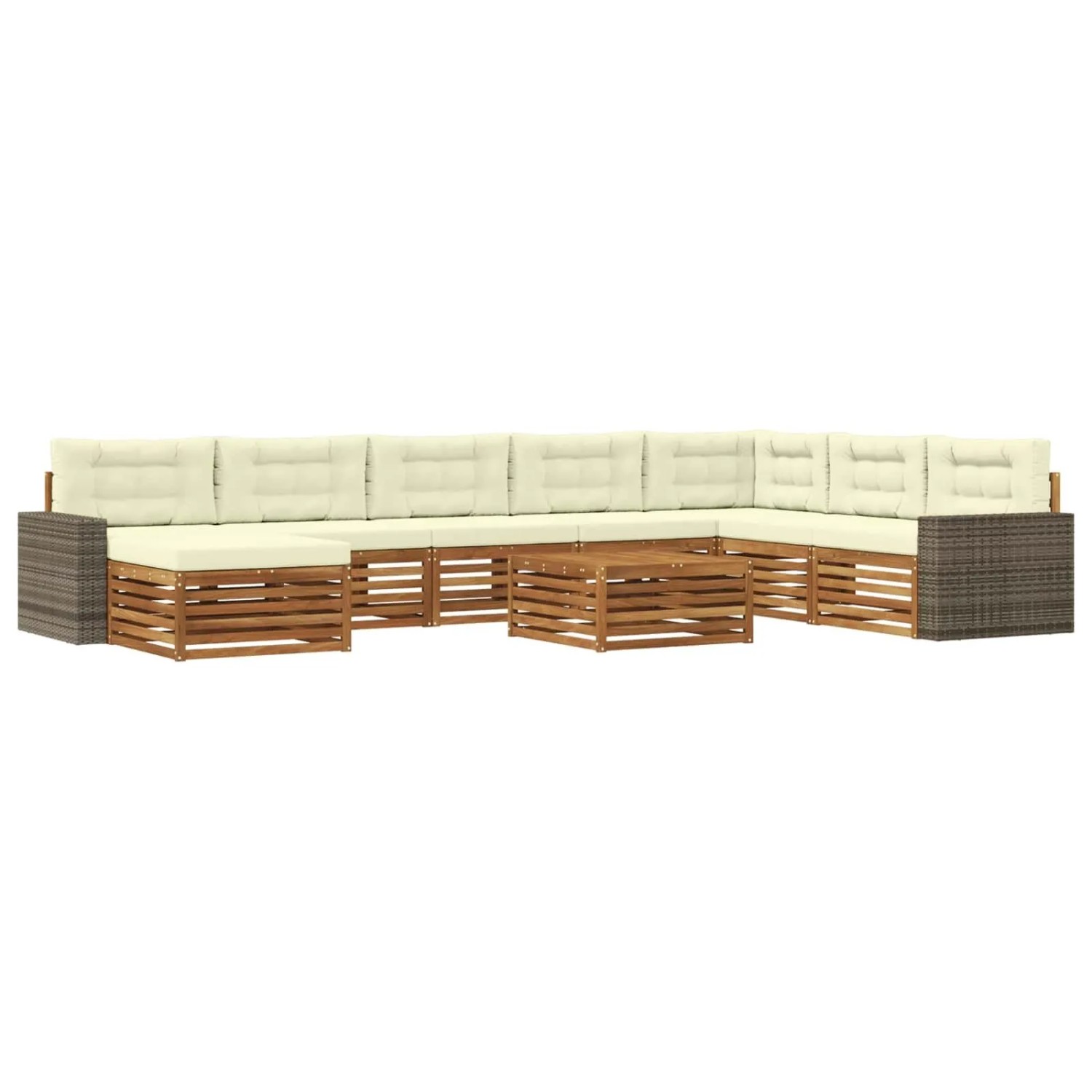 vidaXL Outdoor-Sofagarnitur 9 Stk Natur und Creme Massivholz Akazie 3383758