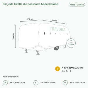 TRAVORA Wohnwagen Plane Abdeckplane Caravan Cover Schutzhülle Wohnwagenplane Größe S 460 x 250 x 220cm