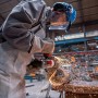 Bosch Professional GWX 17-125 PSB Winkelschleifer im Einsatz mit Funkenflug.