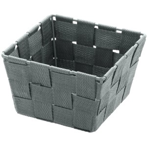 Quadratischer, grauer Wenko Aufbewahrungskorb Adria Mini aus Kunststoffgeflecht.