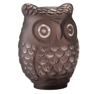 Graue FlowerPower LED Deko-Eule Nocuta aus Glas, Dekofigur mit Beleuchtung für Innenräume.