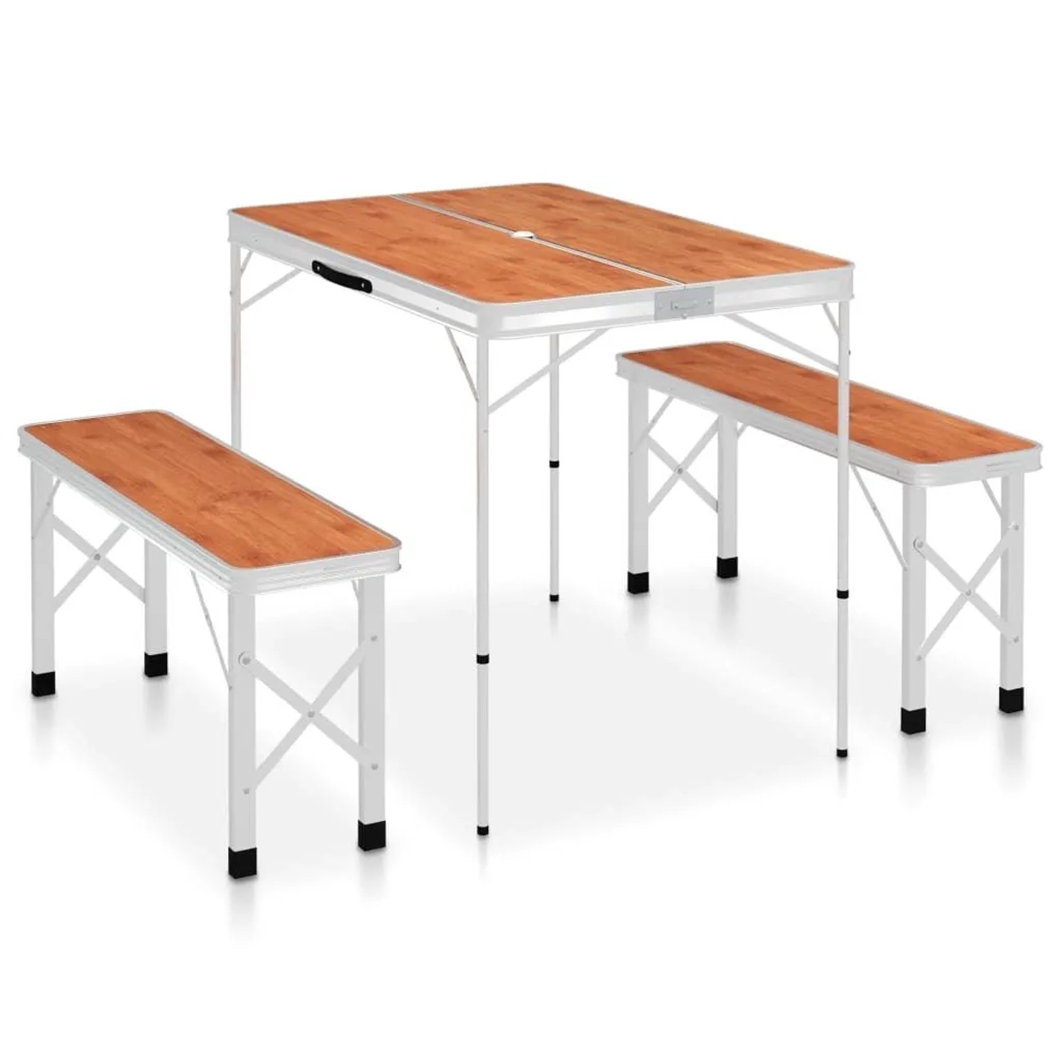 vidaXL Klappbarer Campingtisch mit 2 Sitzbänken Aluminium Braun 48182