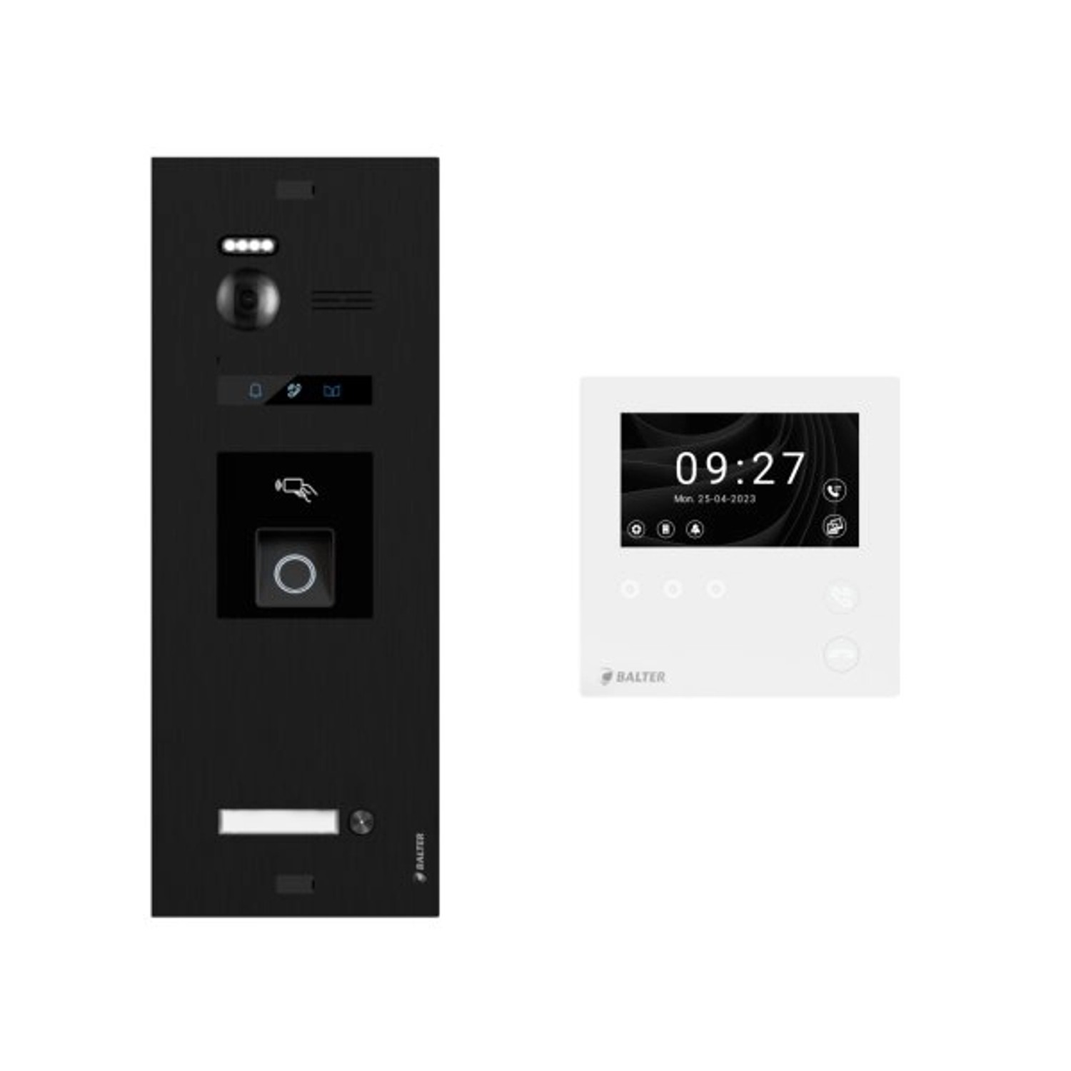 Balter Evo-HD-Mini Video Türsprechanlage mit Fingerprint Komplettset für 1-Familienhaus mit 4,3 Zoll Monitor Schwarz