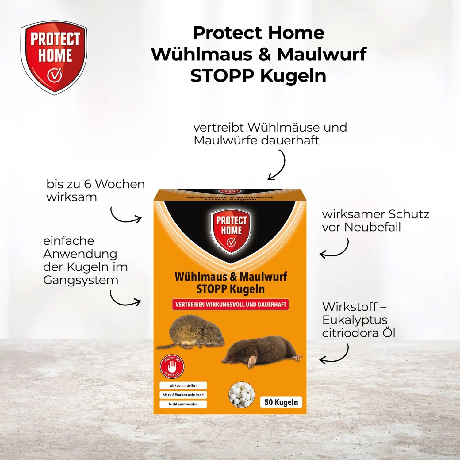 Protect Home Wühlmaus & Maulwurf Stopp-Kugeln, 50 Stück. Effektive Vertreibung von Wühlmäusen und Maulwürfen.