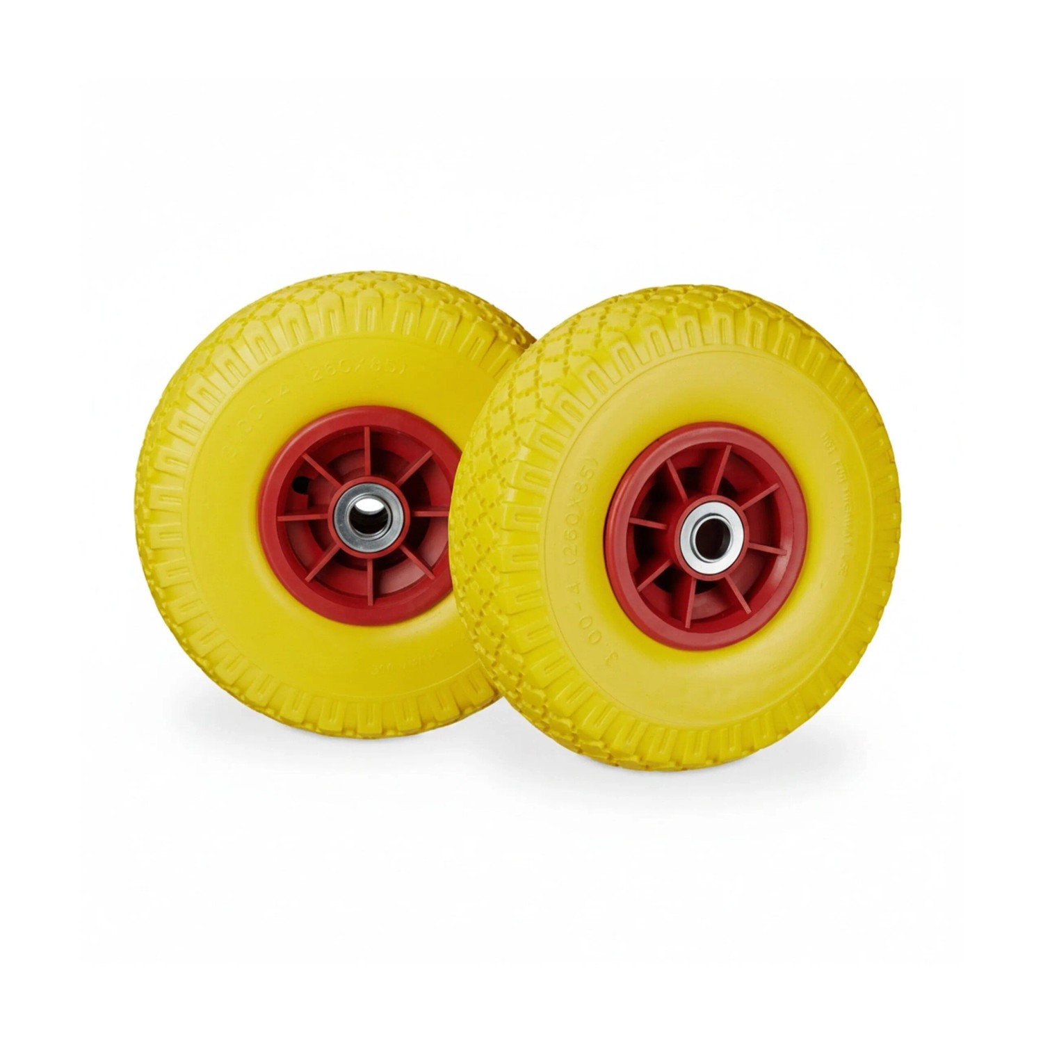 Relaxdays Sackkarrenrad 2er Set PU Gummi Gelb Rot Pannensicher Kugelgelagert 3.00-4 26 cm 0,8 kg
