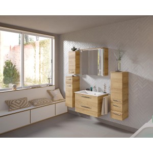 Pelipal Spiegelschrank Trentino, Riviera Eiche quer, 75 cm, mit Beleuchtung und Stauraum im Badezimmer.