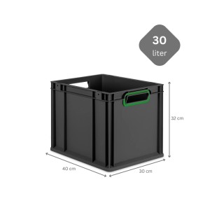 PROREGAL SparSet 5x Eurobox Nextgen Color HxBxT 32x30x40cm 30 Liter Griffe Grün Offen Schwarz Eurobehälter Transportbox Transportbehälter