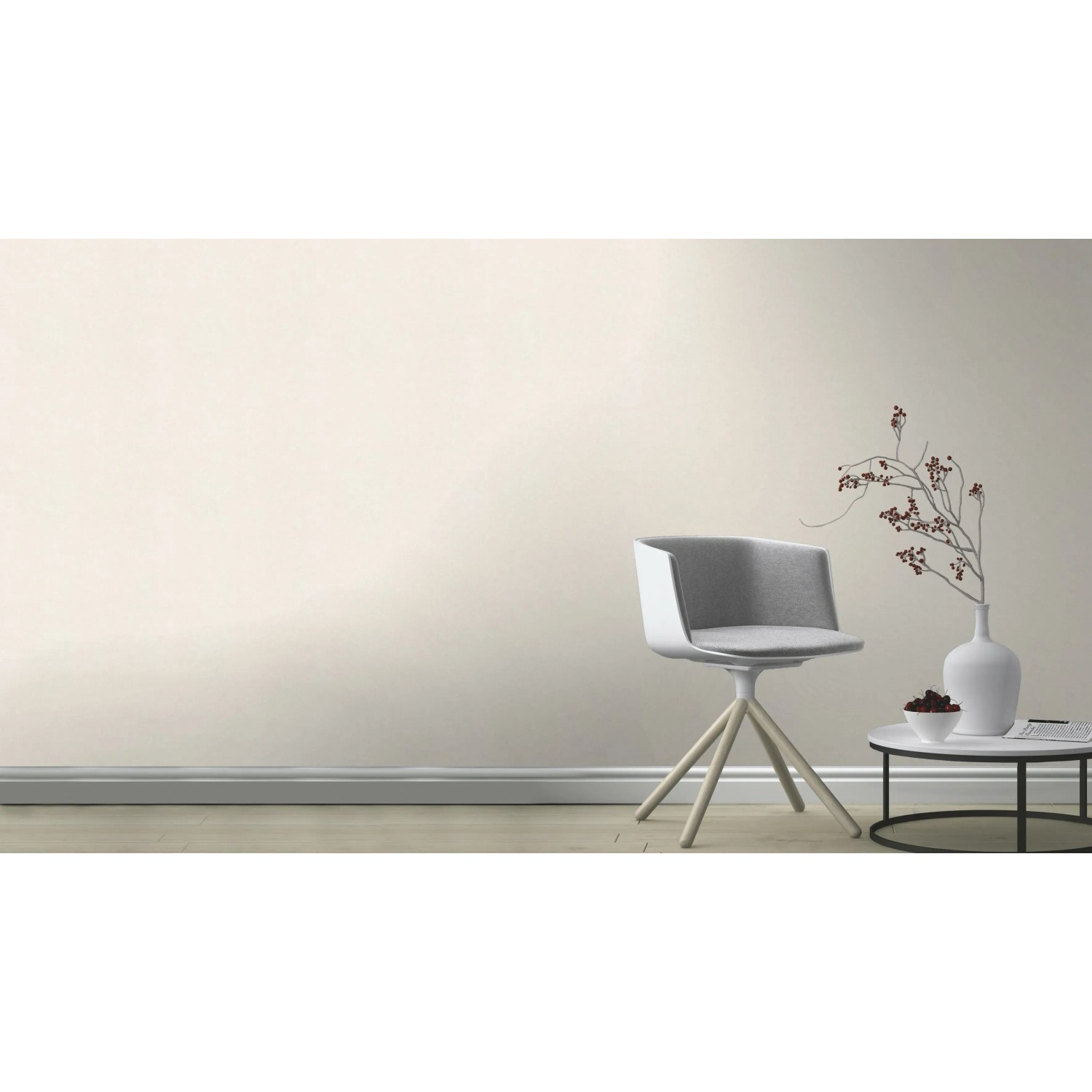 Rasch Vliestapete Bambino XIX 252804, Uni Creme, an Wand im Raum mit Stuhl und Tisch