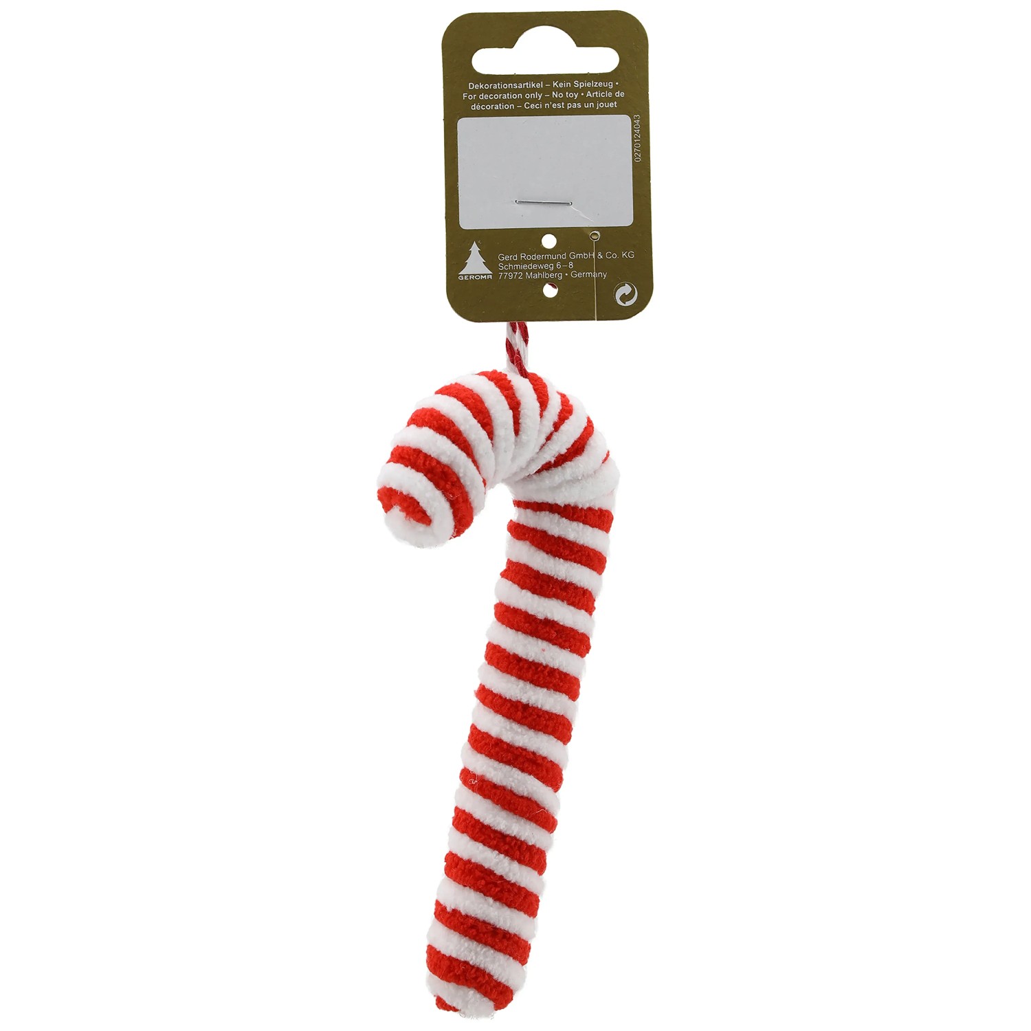 Weihnachts-Deko Zuckerstange zum Hängen aus Polyschaum und Plüsch 13 cm Rot-Weiß