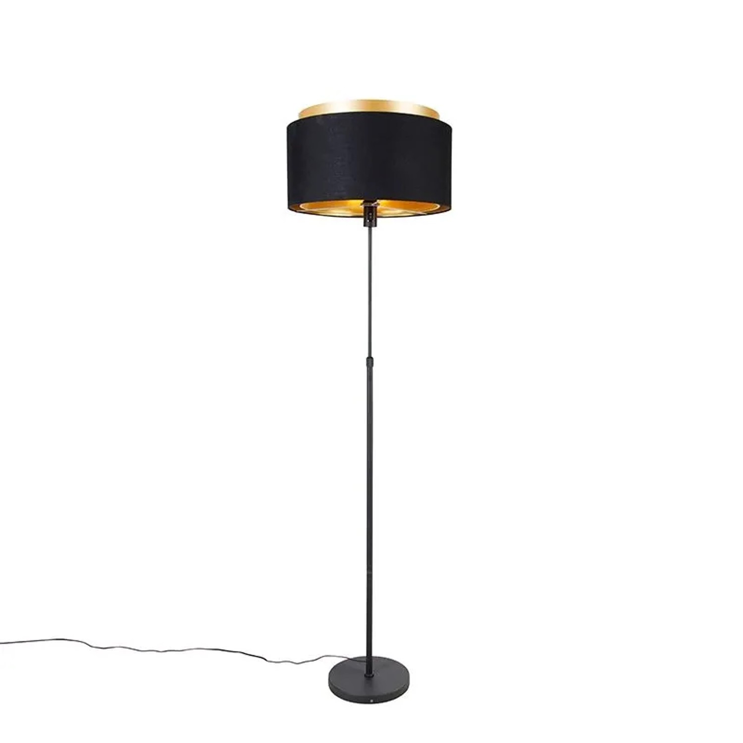 QAZQA Moderne Stehlampe Schwarz mit Goldenem Duo Schirm Parte