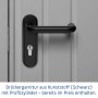 Schwarze Drückergarnitur aus Kunststoff mit Profilzylinder am graualuminium Gerätehaus Euroline von Hörmann.