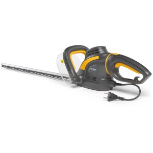 Stiga Elektro-Heckenschere HT 105c, 45 cm Schnittlänge, graues Gehäuse mit gelben Akzenten.