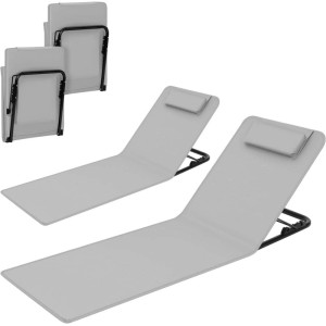WOLTU Strandmatte 2er Set Strandliege mit Kopfkissen Klappbar Hellgrau