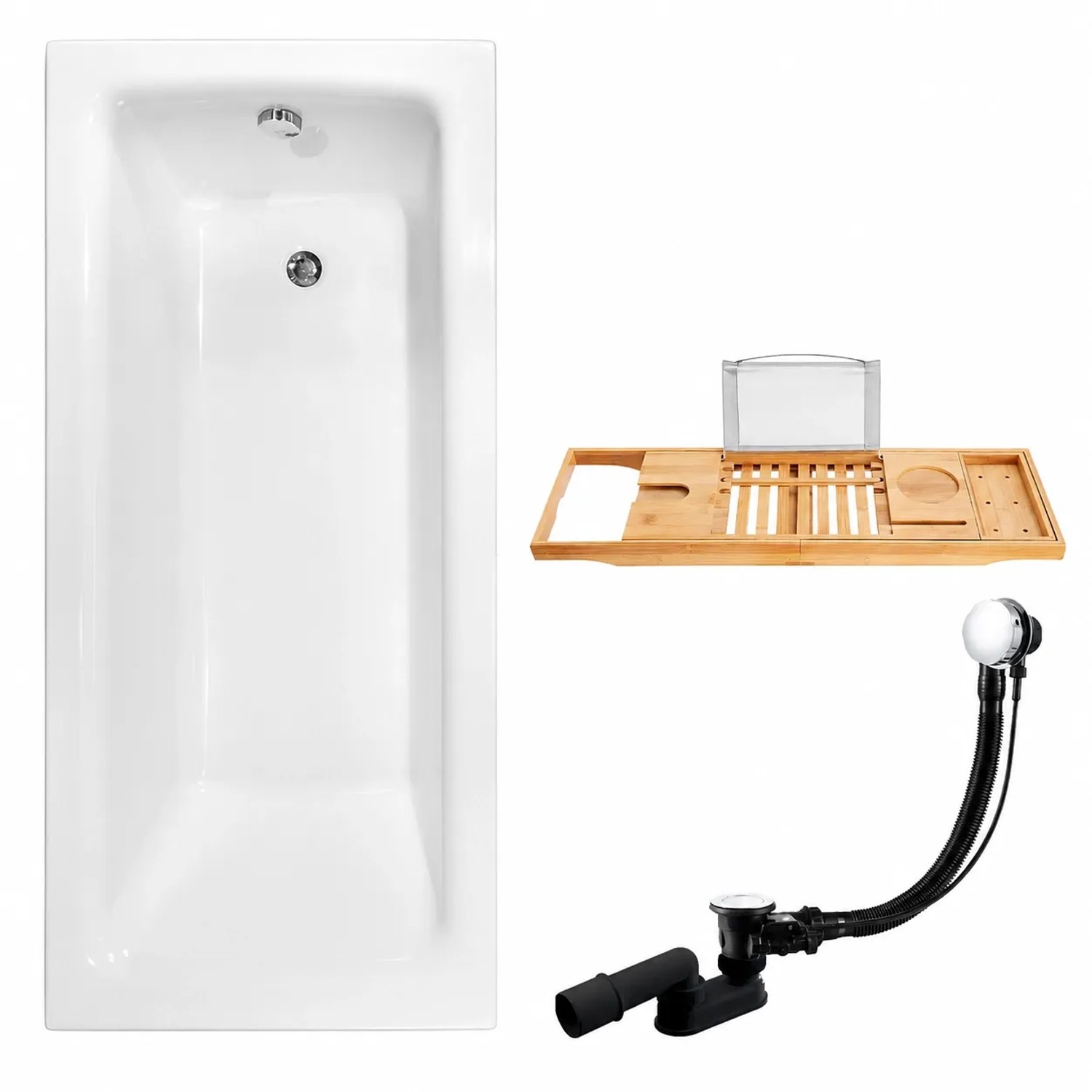 KOLMAN Badewanne Rechteck 100 x 70 Cm Mit Bambus Badewannenablage Inkl. Ablauf Und Füße