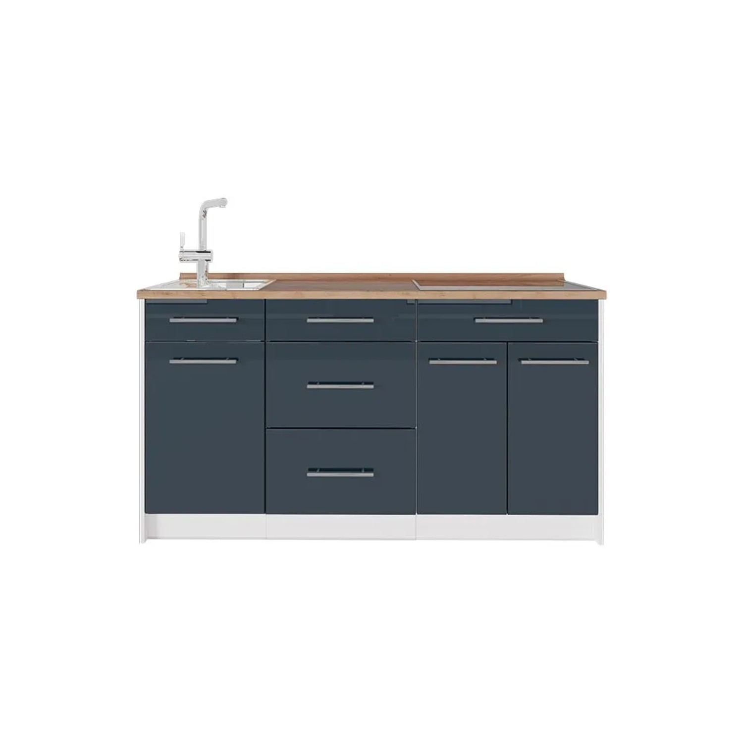 Vicco Küchenblock Fame-Line Dunkelblau Hochglanz/Weiß 150 x 82 AP Eiche Art Nr 65326