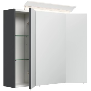 Posseik Spiegelschrank, 75 cm, Grafit, mit LED-Lampe und Glasböden.