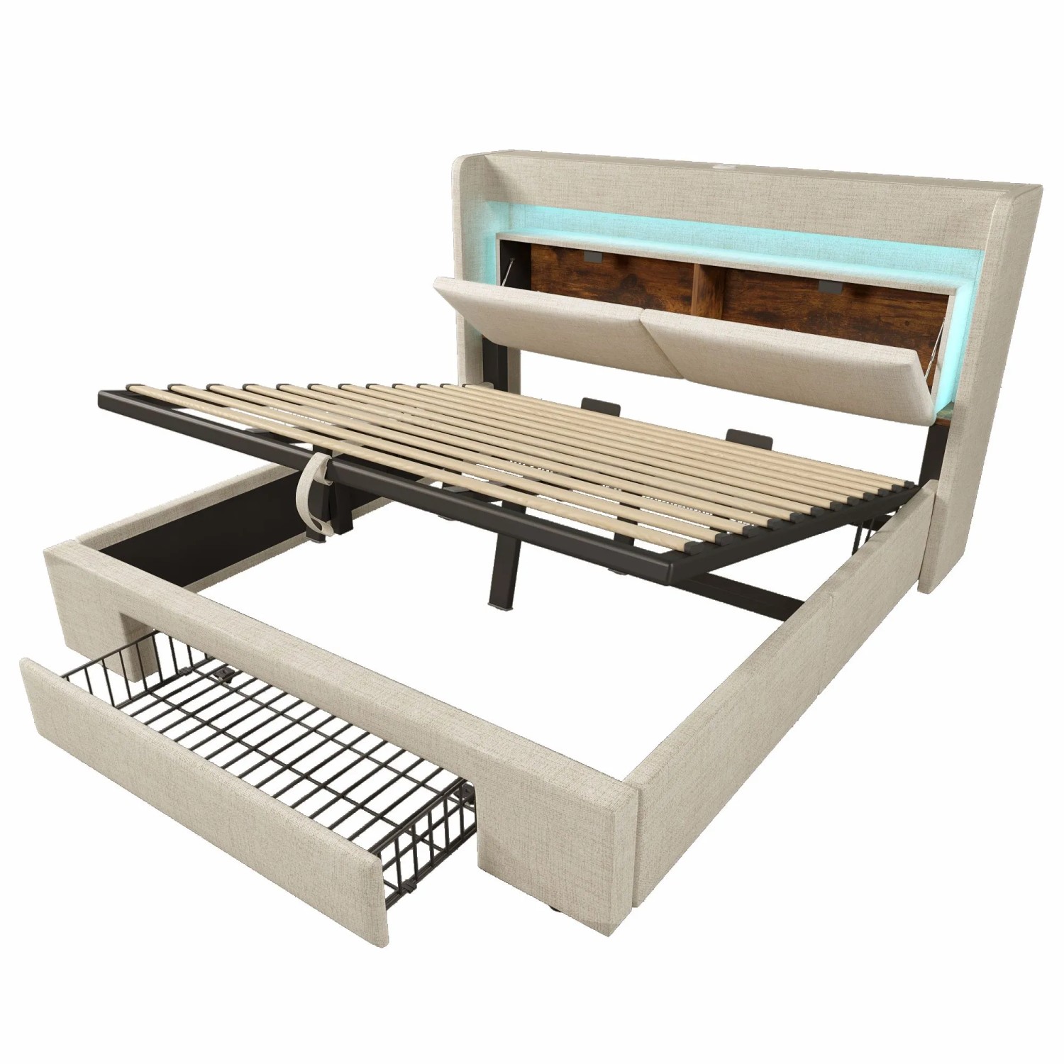 okwish Polsterbett 180x200cm mit Hydraulischem Stauraum Kinderzimmer Beige ohne Matratze