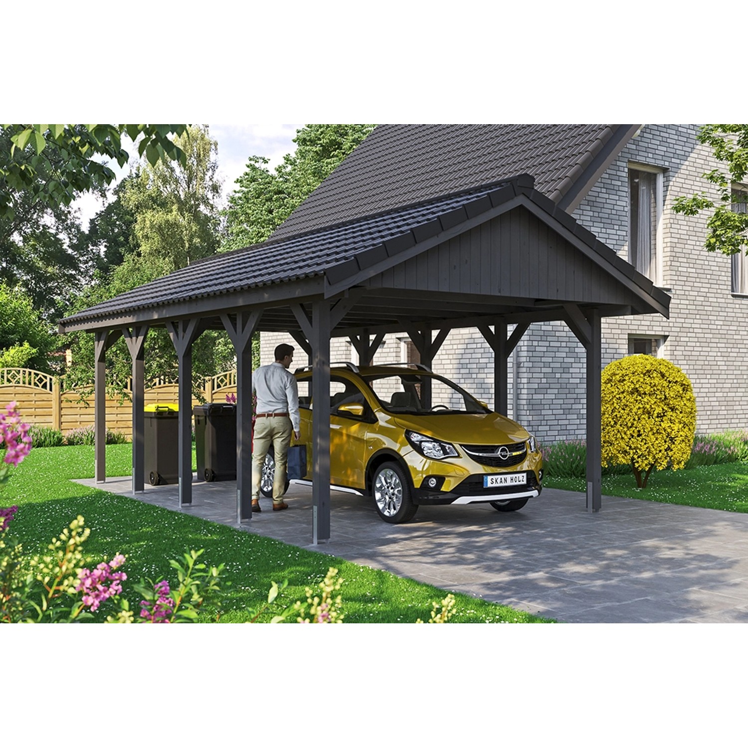 Satteldach-Carport Wallgau Schiefergrau 430 x 750 cm Dachlattung günstig online kaufen